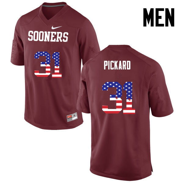 Men Oklahoma Sooners #31 Braxton Pickard College Football USA Flag Fashion Jerseys-Crimson - Click Image to Close